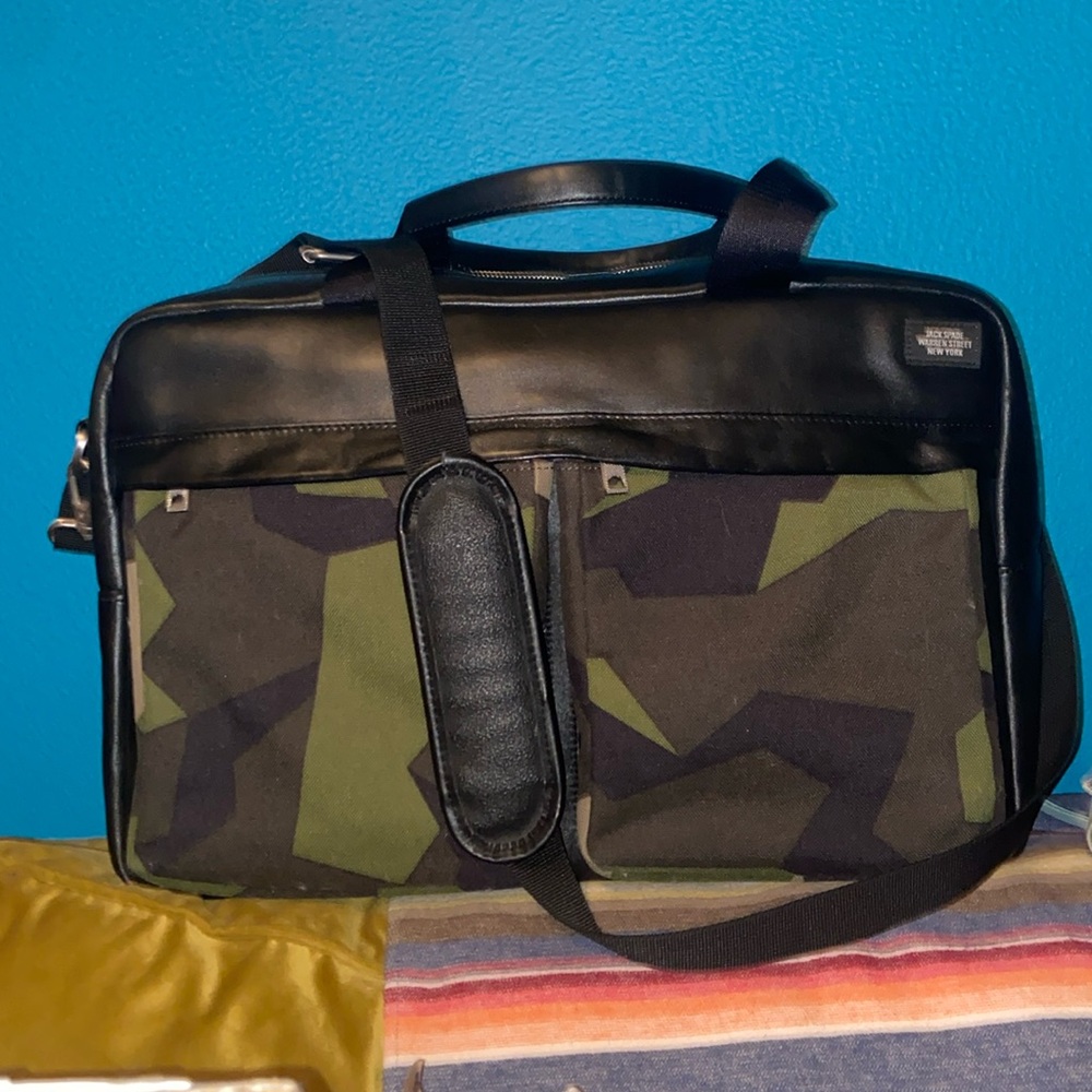 Jack Spade Camouflage Leather and Nylon Boston Bag EUC